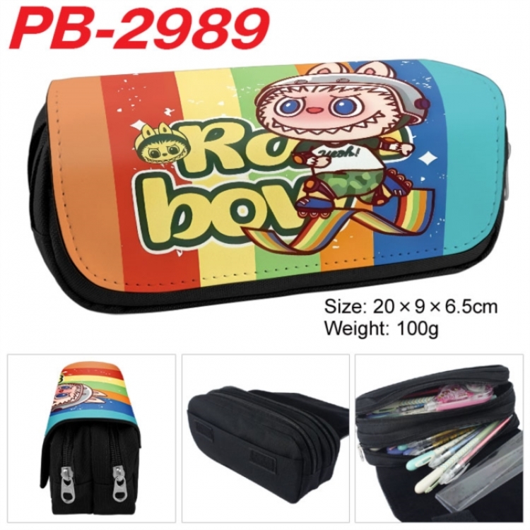 Labubu Anime double-layer pu leather printing pencil case 20x9x6.5cm