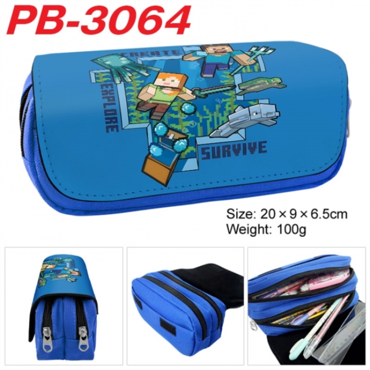 Minecraft Anime double-layer pu leather printing pencil case 20x9x6.5cm