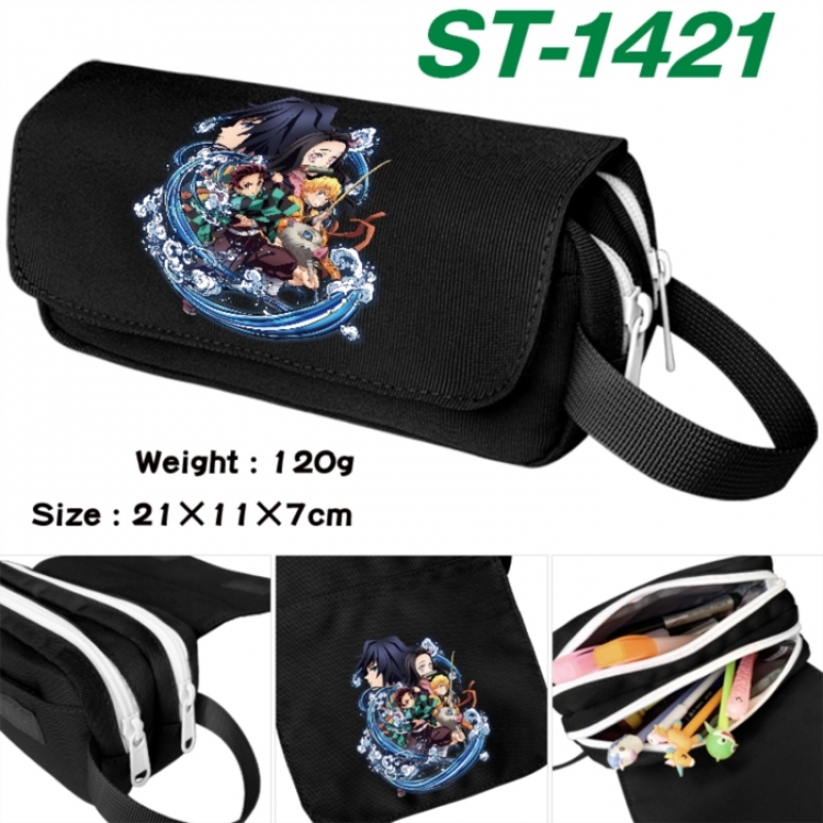 Demon Slayer Kimets Anime waterproof canvas portable double-layer pencil bag cosmetic bag 21x11x7cm
