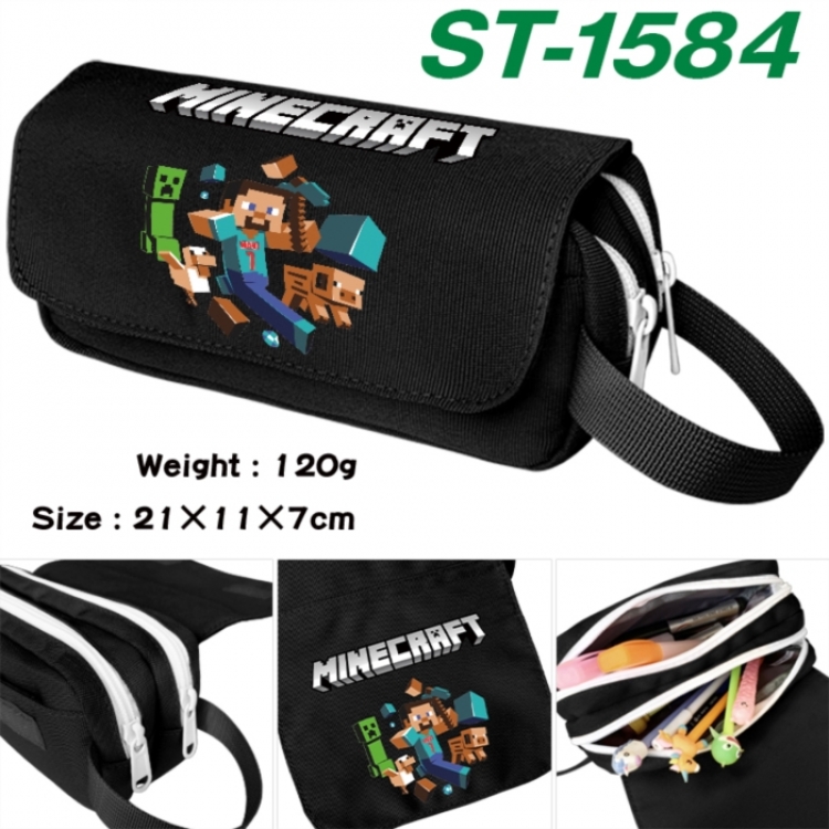 Minecraft Anime waterproof canvas portable double-layer pencil bag cosmetic bag 21x11x7cm