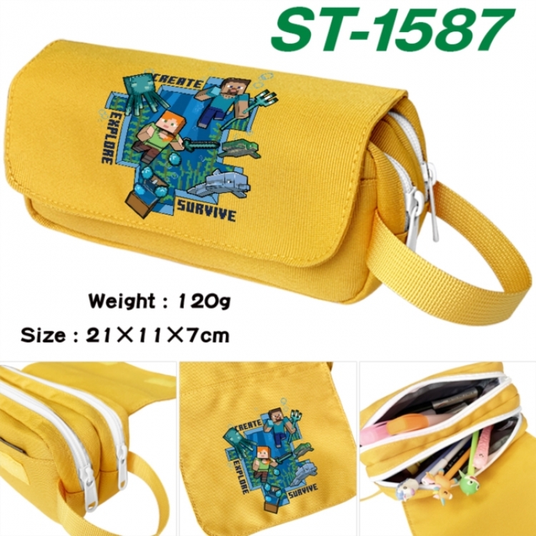 Minecraft Anime waterproof canvas portable double-layer pencil bag cosmetic bag 21x11x7cm