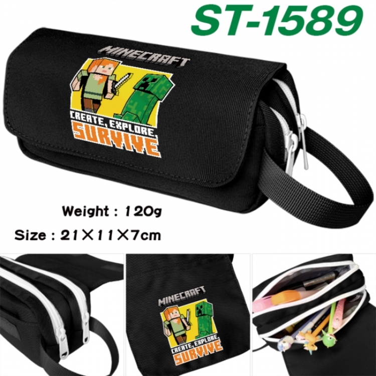 Minecraft Anime waterproof canvas portable double-layer pencil bag cosmetic bag 21x11x7cm