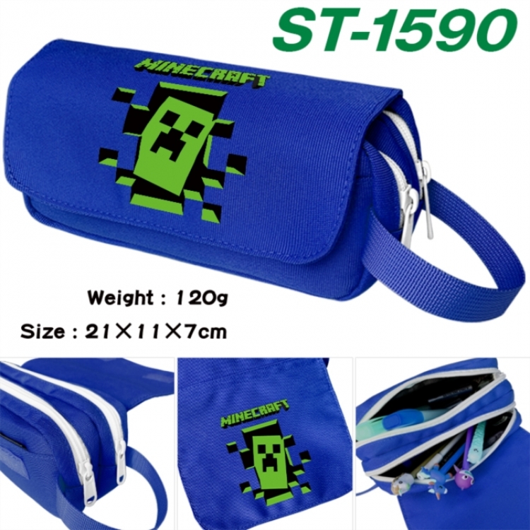 Minecraft Anime waterproof canvas portable double-layer pencil bag cosmetic bag 21x11x7cm