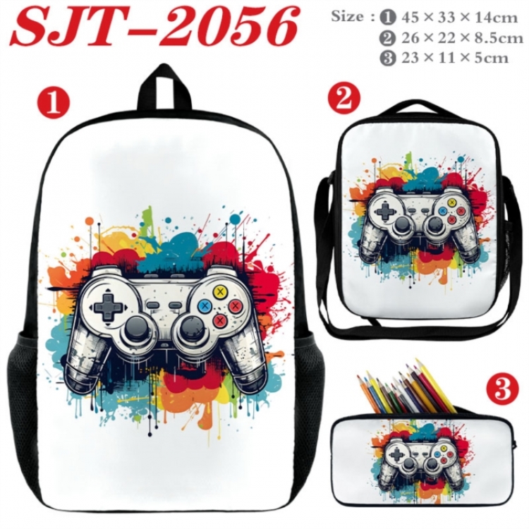 GamePad Anime nylon canvas backpack pencil case crossbody bag three piece set 45x33x14cm