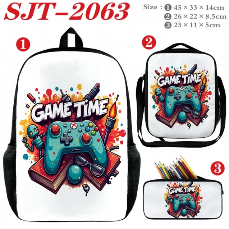 GamePad Anime nylon canvas backpack pencil case crossbody bag three piece set 45x33x14cm