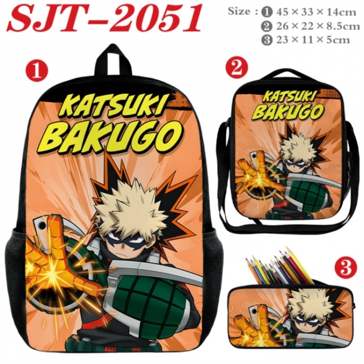 My Hero Academia Anime nylon canvas backpack pencil case crossbody bag three piece set 45x33x14cm