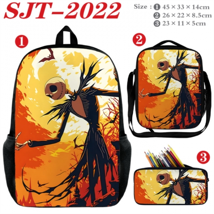 The Nightmare Before Christmas Anime nylon canvas backpack pencil case crossbody bag three piece set 45x33x14cm