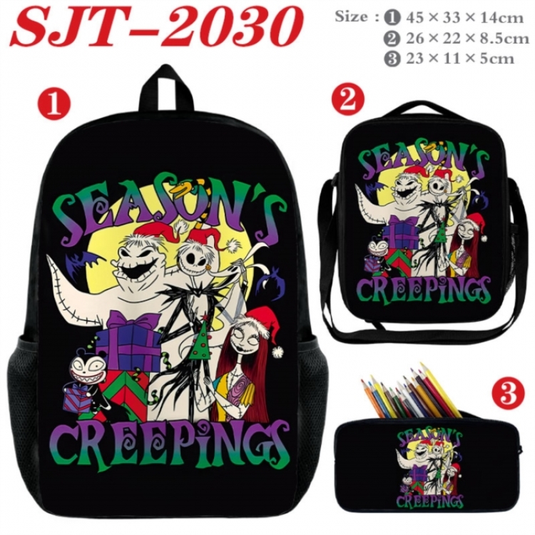 The Nightmare Before Christmas Anime nylon canvas backpack pencil case crossbody bag three piece set 45x33x14cm