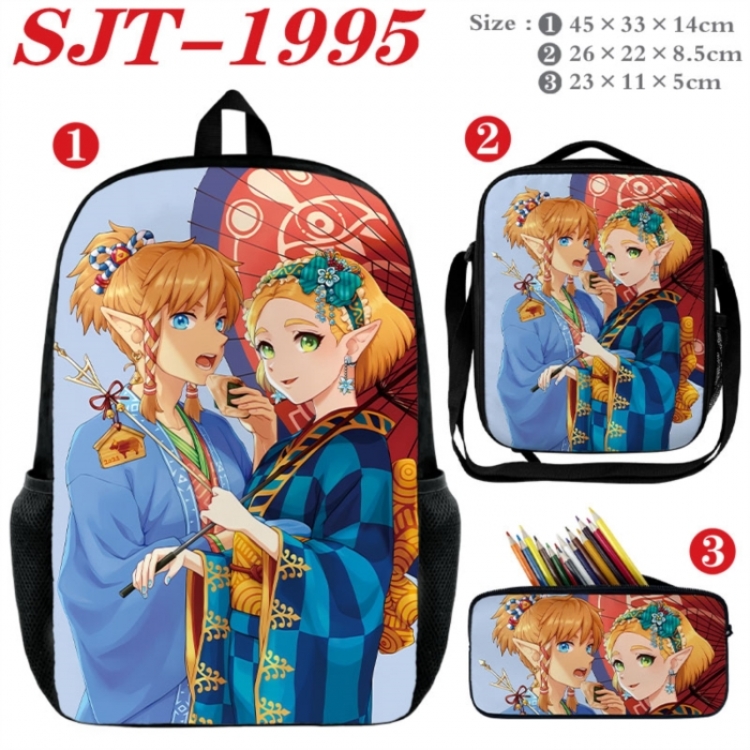 The Legend of Zelda Anime nylon canvas backpack pencil case crossbody bag three piece set 45x33x14cm