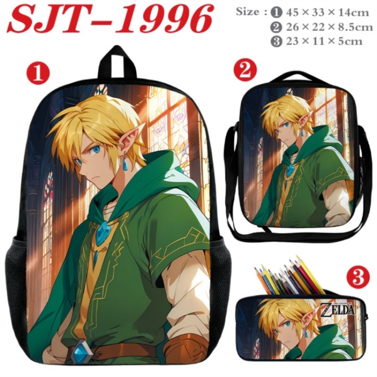 The Legend of Zelda Anime nylon canvas backpack pencil case crossbody bag three piece set 45x33x14cm