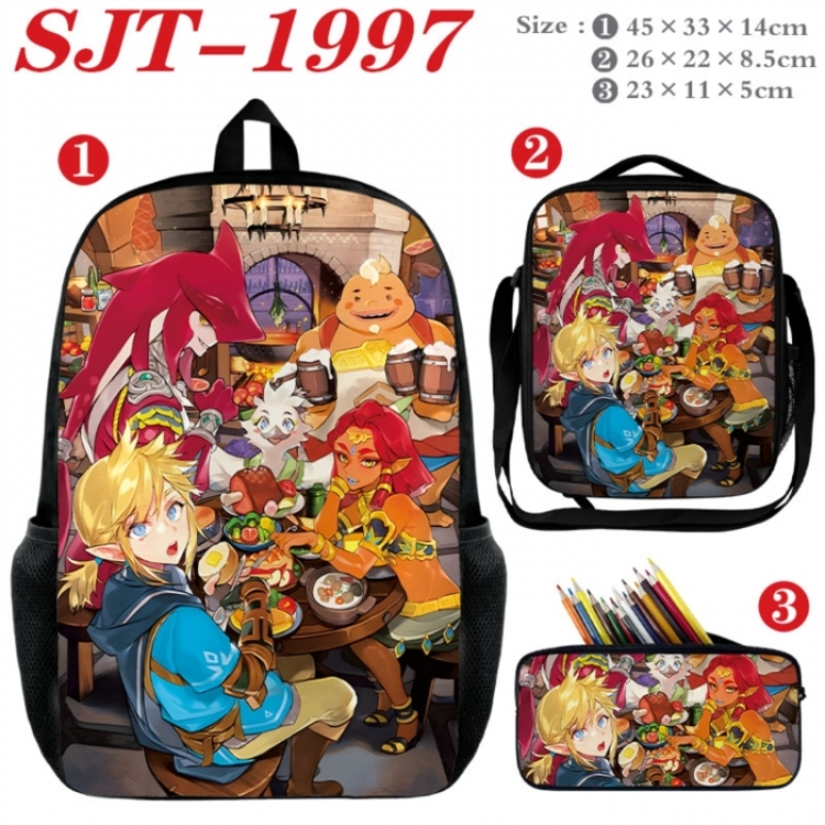 The Legend of Zelda Anime nylon canvas backpack pencil case crossbody bag three piece set 45x33x14cm