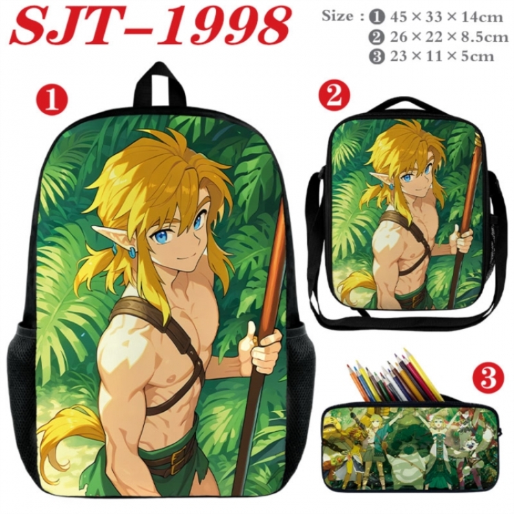 The Legend of Zelda Anime nylon canvas backpack pencil case crossbody bag three piece set 45x33x14cm