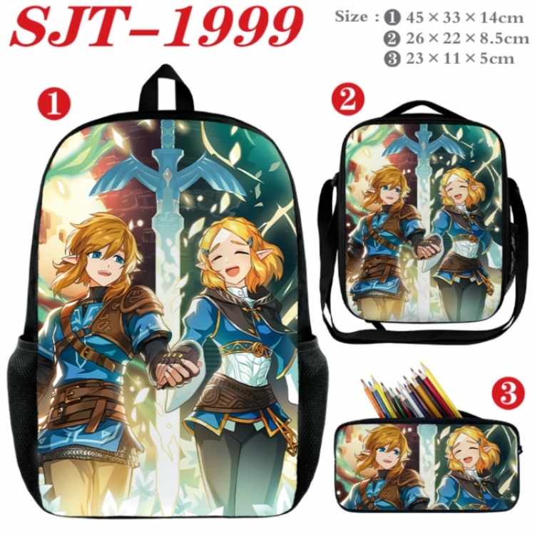The Legend of Zelda Anime nylon canvas backpack pencil case crossbody bag three piece set 45x33x14cm