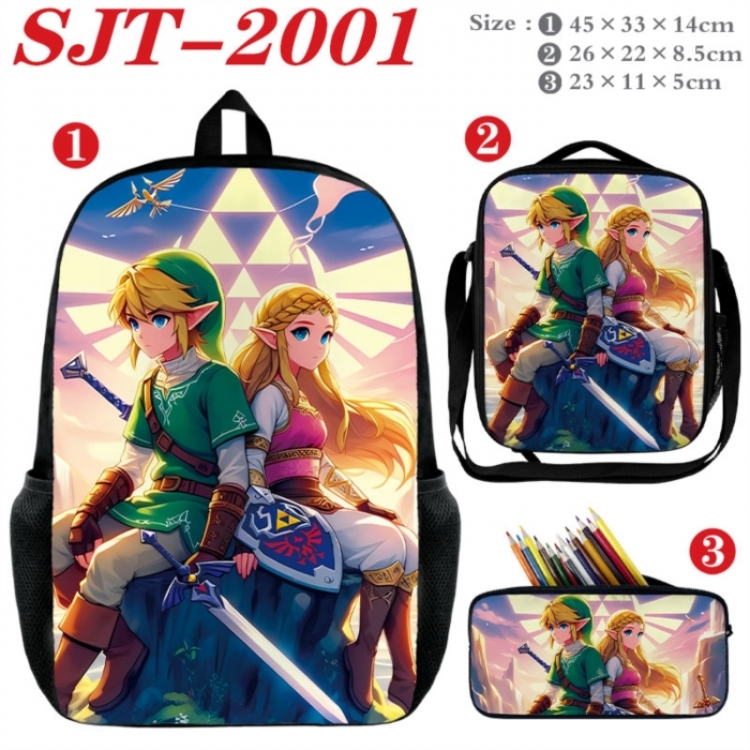 The Legend of Zelda Anime nylon canvas backpack pencil case crossbody bag three piece set 45x33x14cm