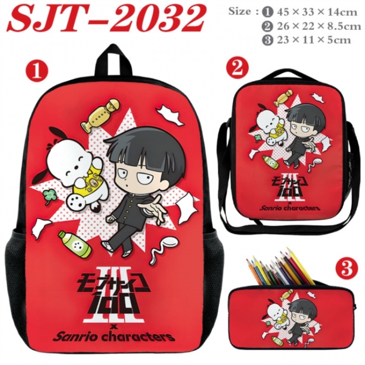 Mob Psycho 100 Anime nylon canvas backpack pencil case crossbody bag three piece set 45x33x14cm