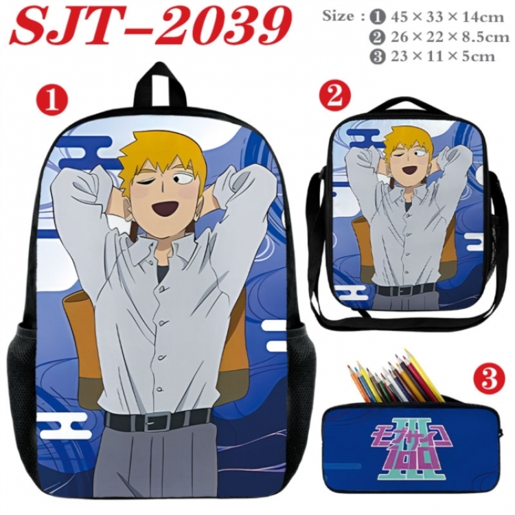 Mob Psycho 100 Anime nylon canvas backpack pencil case crossbody bag three piece set 45x33x14cm