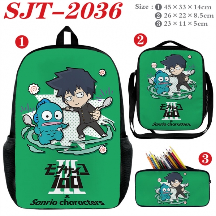 Mob Psycho 100 Anime nylon canvas backpack pencil case crossbody bag three piece set 45x33x14cm