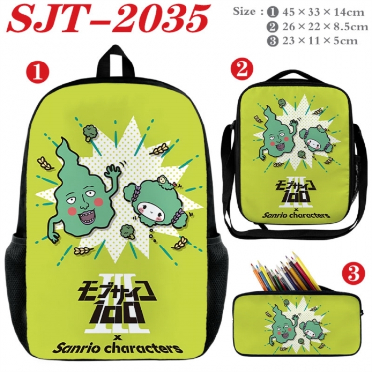 Mob Psycho 100 Anime nylon canvas backpack pencil case crossbody bag three piece set 45x33x14cm