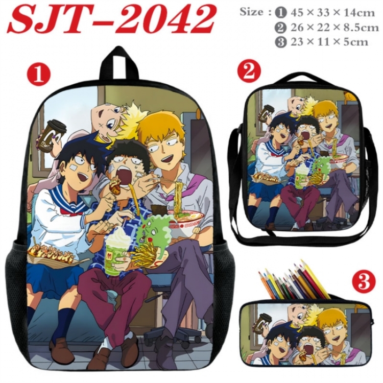 Mob Psycho 100 Anime nylon canvas backpack pencil case crossbody bag three piece set 45x33x14cm