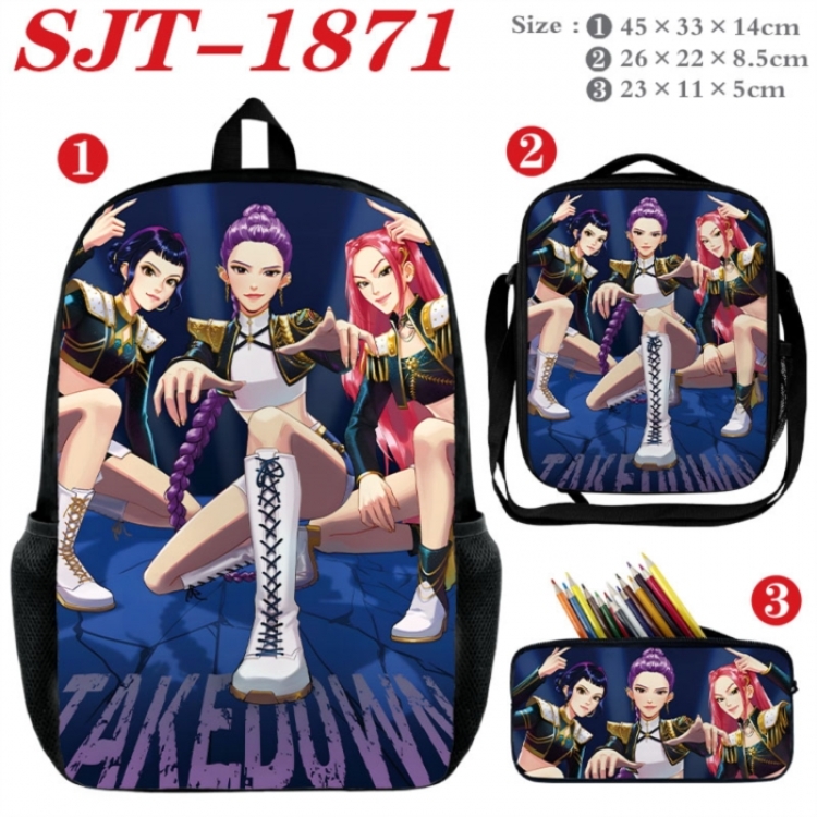 K-Pop:Demon Hunters Anime nylon canvas backpack pencil case crossbody bag three piece set 45x33x14cm