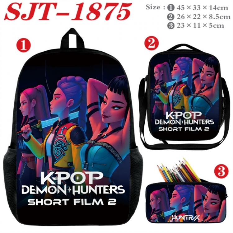 K-Pop:Demon Hunters Anime nylon canvas backpack pencil case crossbody bag three piece set 45x33x14cm