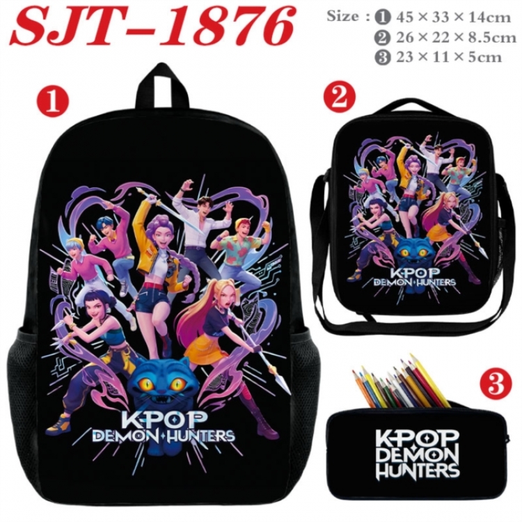 K-Pop:Demon Hunters Anime nylon canvas backpack pencil case crossbody bag three piece set 45x33x14cm