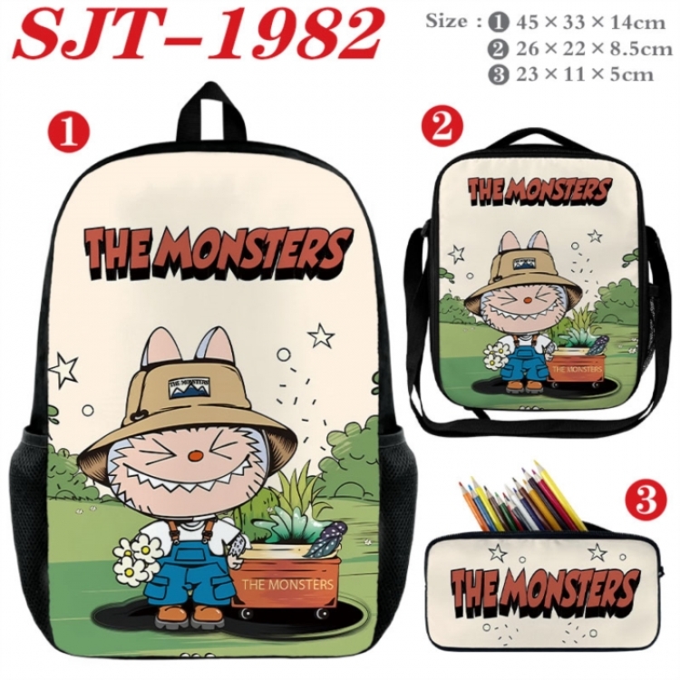 Labubu Anime nylon canvas backpack pencil case crossbody bag three piece set 45x33x14cm