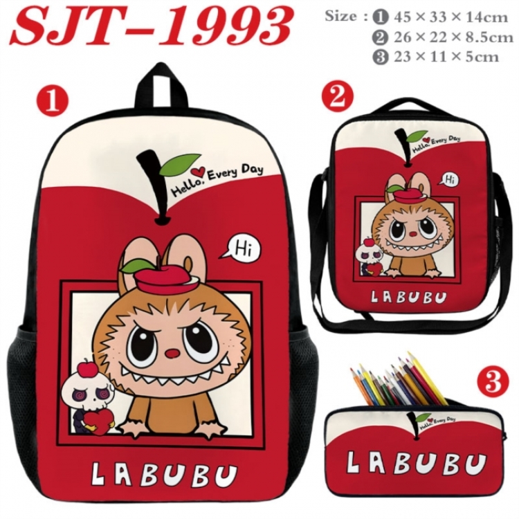 Labubu Anime nylon canvas backpack pencil case crossbody bag three piece set 45x33x14cm