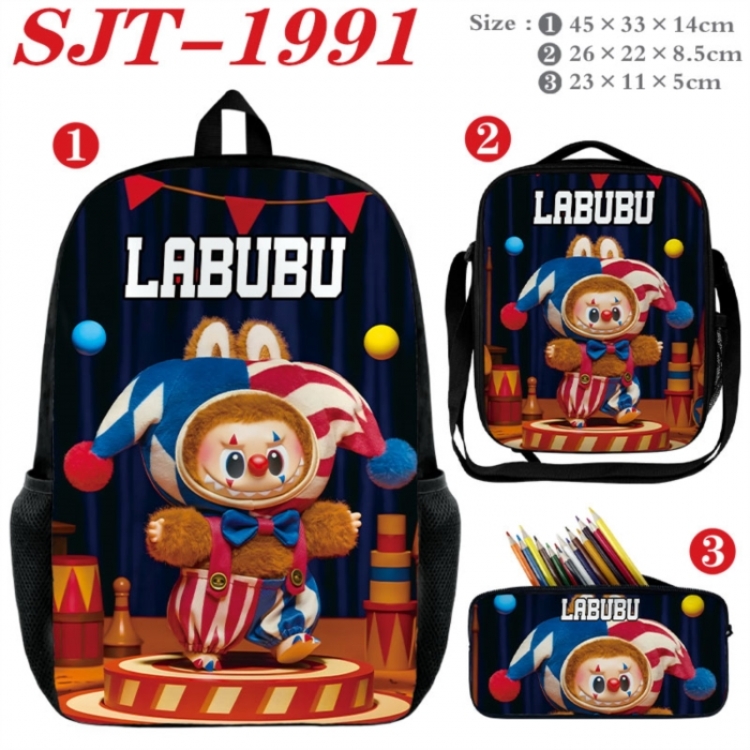 Labubu Anime nylon canvas backpack pencil case crossbody bag three piece set 45x33x14cm