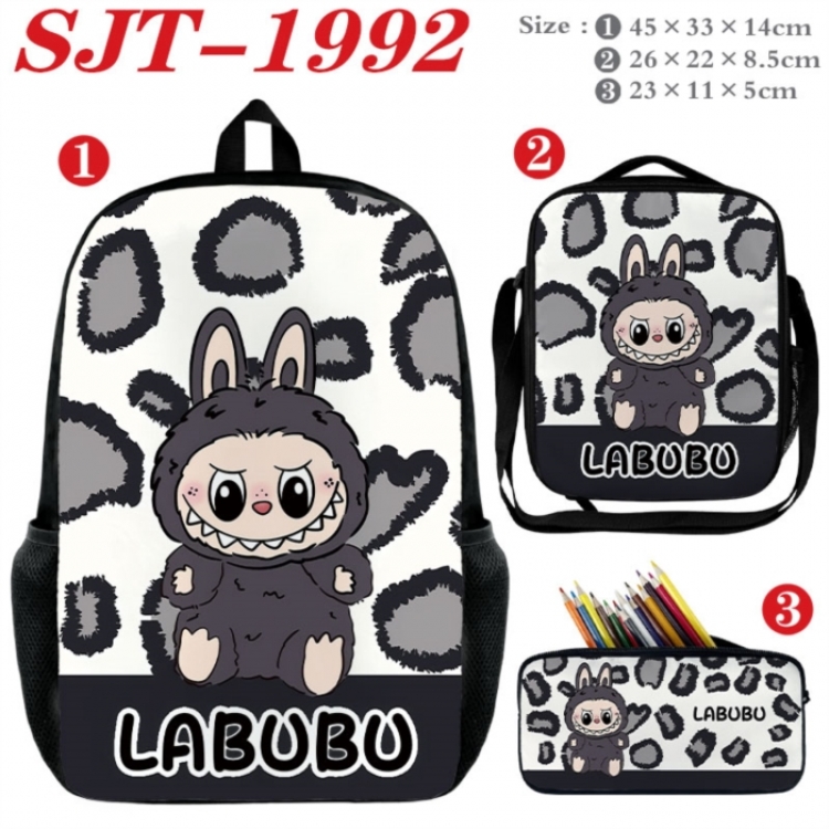 Labubu Anime nylon canvas backpack pencil case crossbody bag three piece set 45x33x14cm