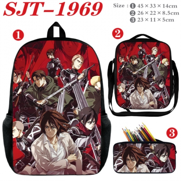 Shingeki no Kyojin Anime nylon canvas backpack pencil case crossbody bag three piece set 45x33x14cm