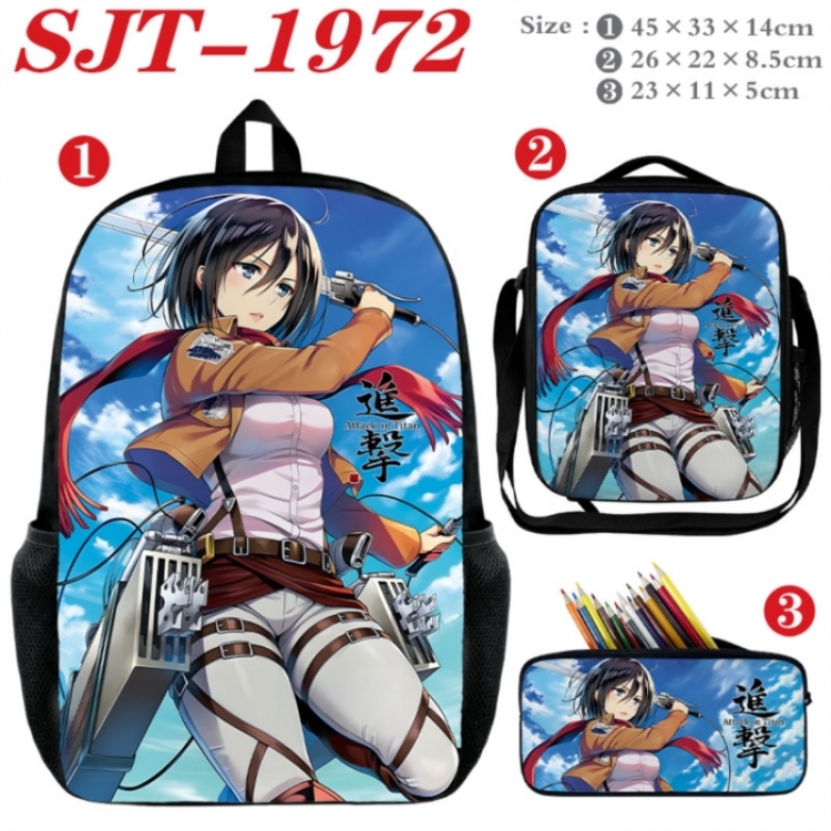 Shingeki no Kyojin Anime nylon canvas backpack pencil case crossbody bag three piece set 45x33x14cm