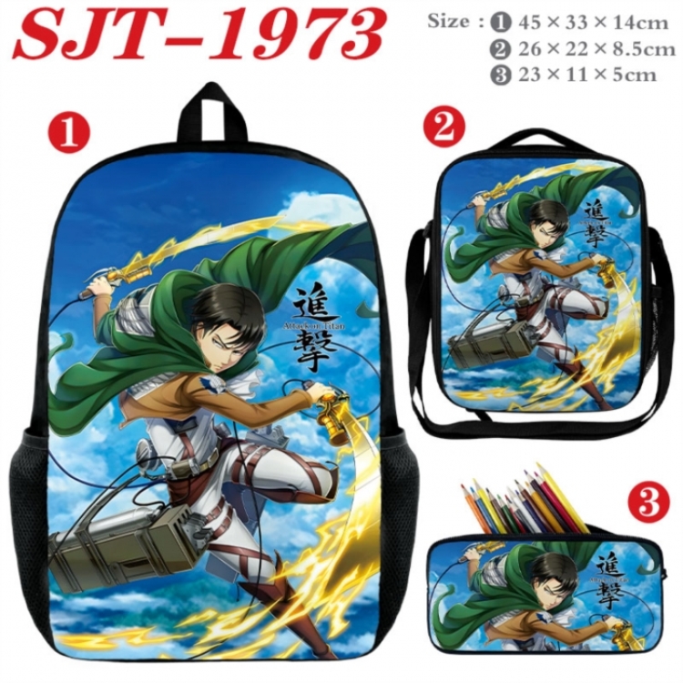 Shingeki no Kyojin Anime nylon canvas backpack pencil case crossbody bag three piece set 45x33x14cm