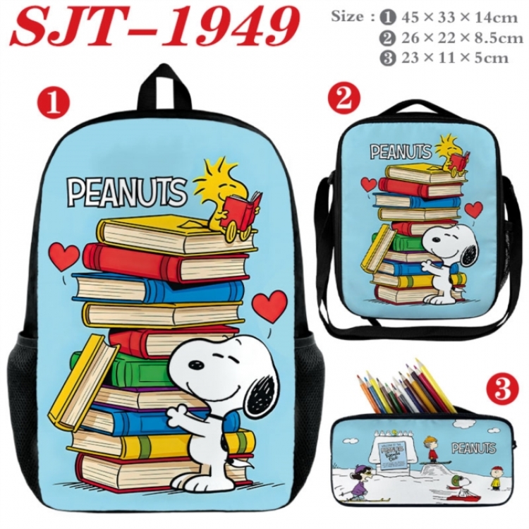 snoopy Anime nylon canvas backpack pencil case crossbody bag three piece set 45x33x14cm