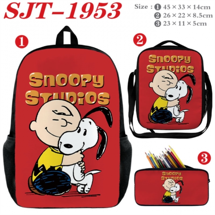 snoopy Anime nylon canvas backpack pencil case crossbody bag three piece set 45x33x14cm