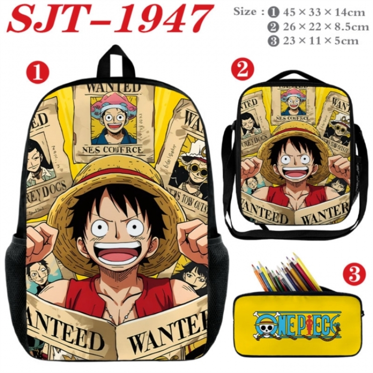 One Piece Anime nylon canvas backpack pencil case crossbody bag three piece set 45x33x14cm