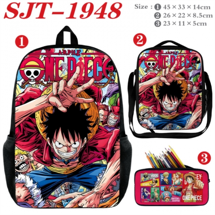 One Piece Anime nylon canvas backpack pencil case crossbody bag three piece set 45x33x14cm