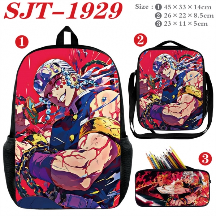 Demon Slayer Kimets Anime nylon canvas backpack pencil case crossbody bag three piece set 45x33x14cm