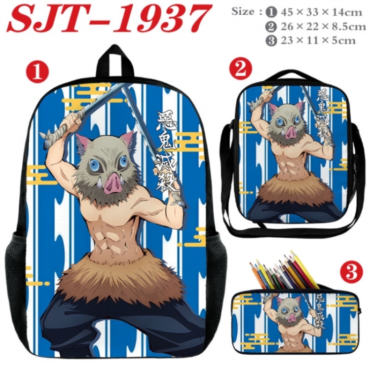 Demon Slayer Kimets Anime nylon canvas backpack pencil case crossbody bag three piece set 45x33x14cm