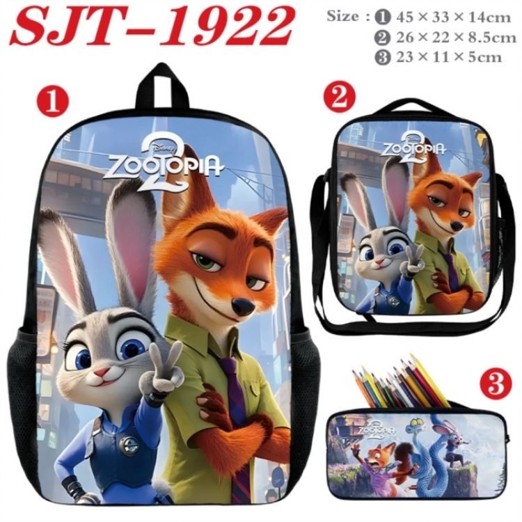 Zootopia Anime nylon canvas backpack pencil case crossbody bag three piece set 45x33x14cm