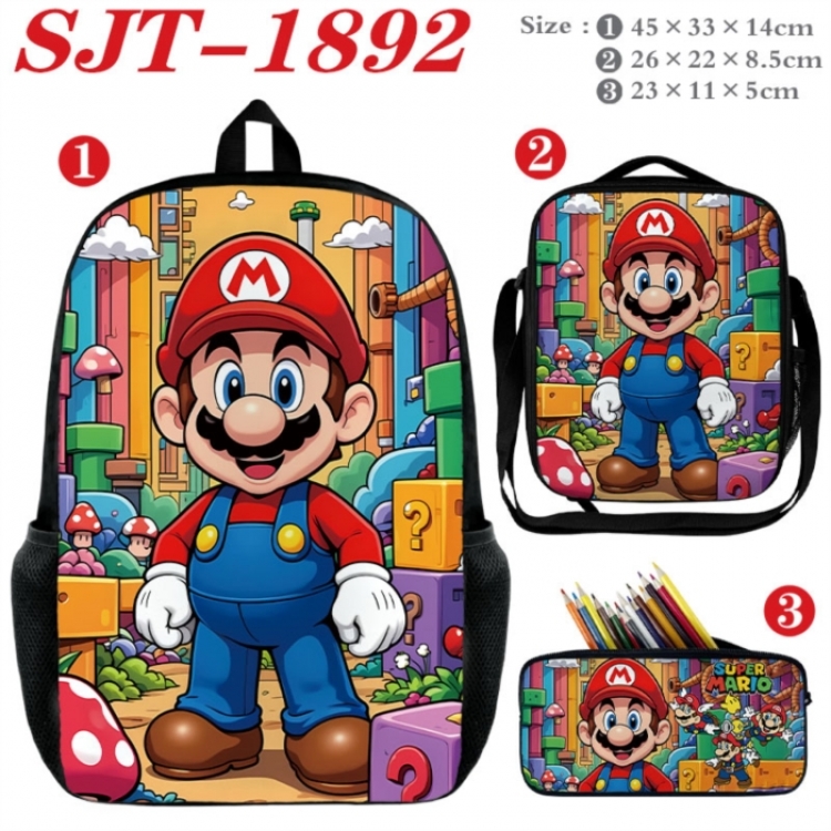 Super Mario Anime nylon canvas backpack pencil case crossbody bag three piece set 45x33x14cm