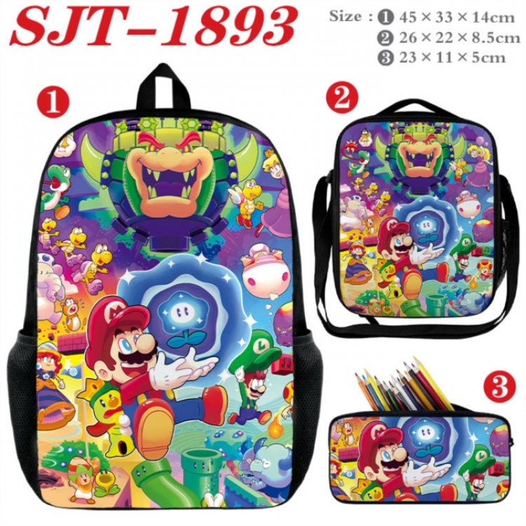 Super Mario Anime nylon canvas backpack pencil case crossbody bag three piece set 45x33x14cm
