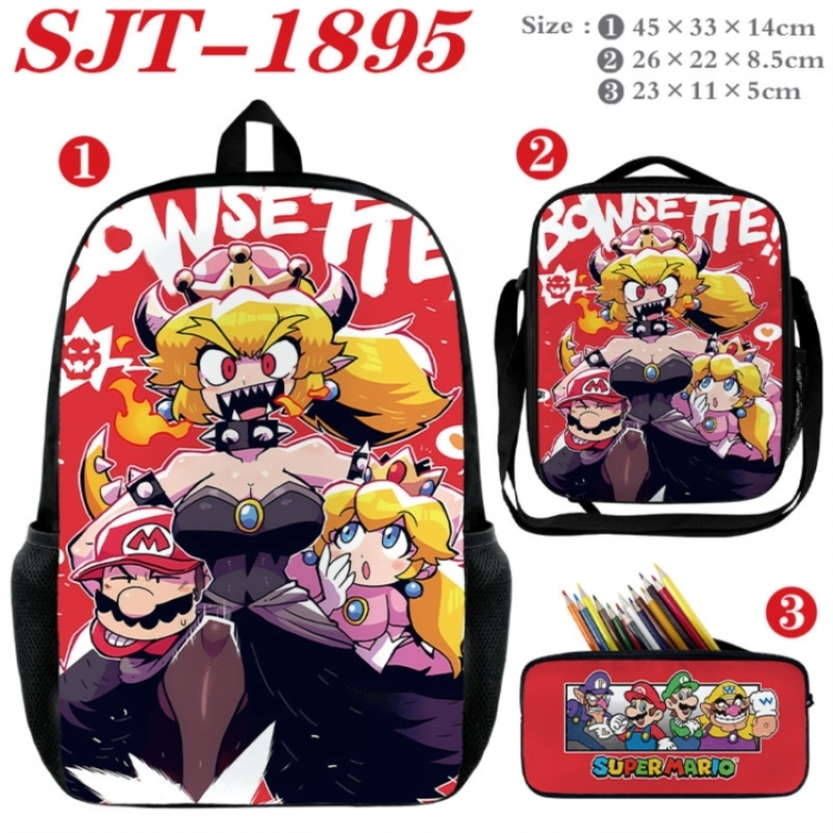Super Mario Anime nylon canvas backpack pencil case crossbody bag three piece set 45x33x14cm
