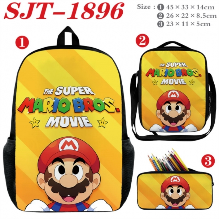 Super Mario Anime nylon canvas backpack pencil case crossbody bag three piece set 45x33x14cm