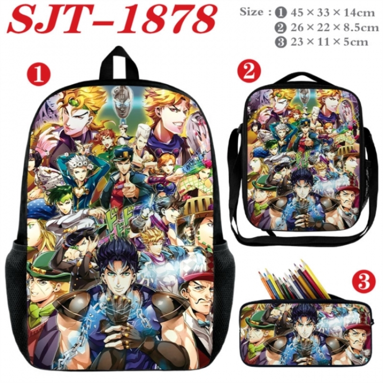 JoJos Bizarre Adventure Anime nylon canvas backpack pencil case crossbody bag three piece set 45x33x14cm