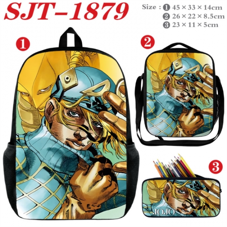 JoJos Bizarre Adventure Anime nylon canvas backpack pencil case crossbody bag three piece set 45x33x14cm