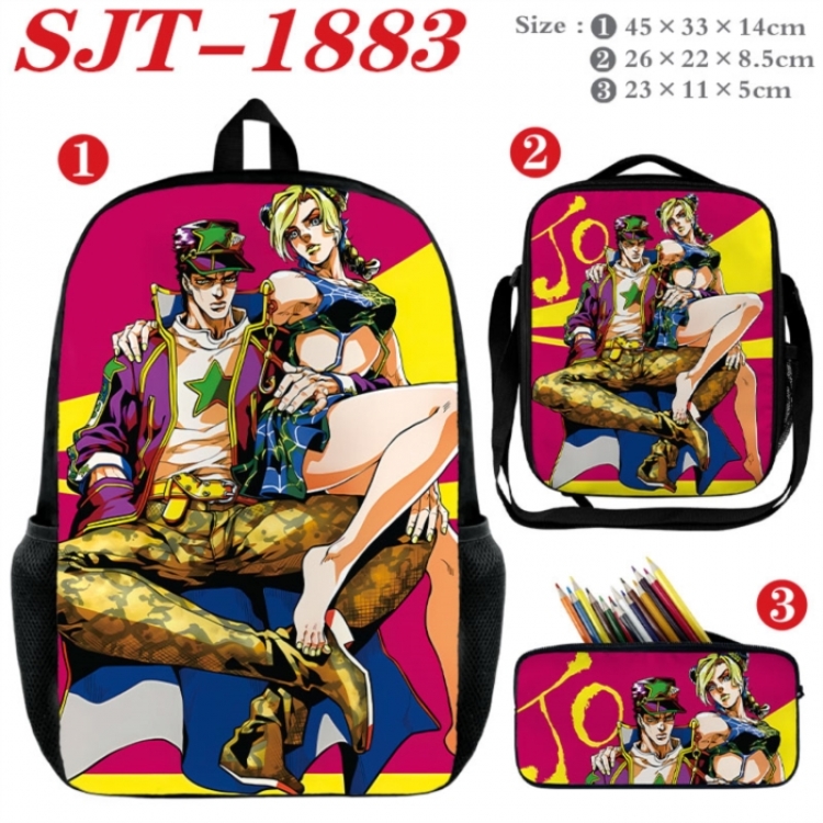 JoJos Bizarre Adventure Anime nylon canvas backpack pencil case crossbody bag three piece set 45x33x14cm