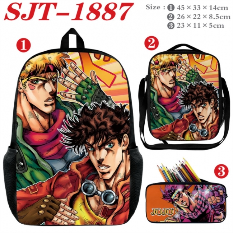 JoJos Bizarre Adventure Anime nylon canvas backpack pencil case crossbody bag three piece set 45x33x14cm