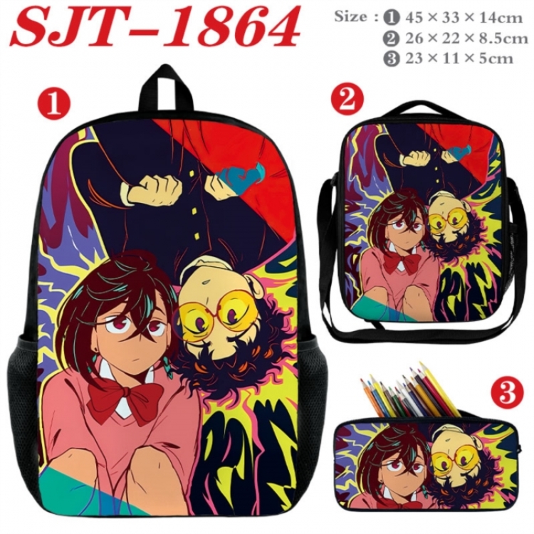 DANDADAN Anime nylon canvas backpack pencil case crossbody bag three piece set 45x33x14cm