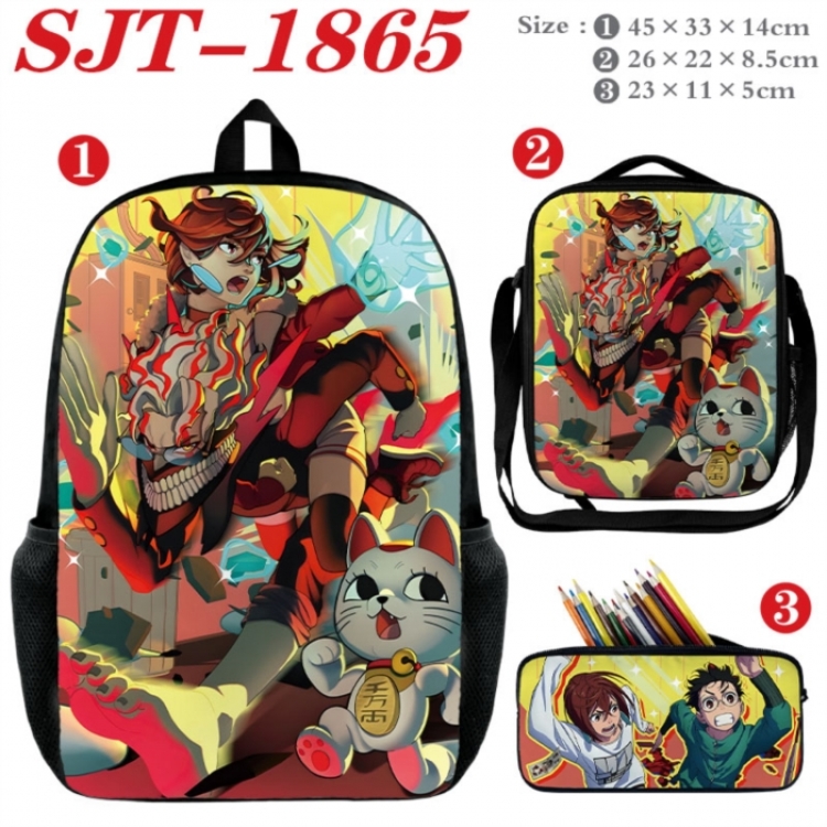DANDADAN Anime nylon canvas backpack pencil case crossbody bag three piece set 45x33x14cm